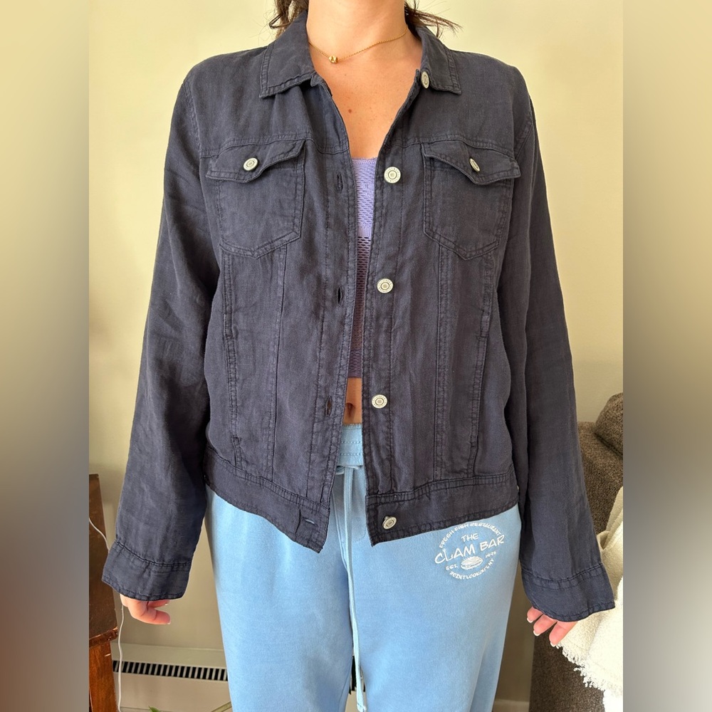 Women's Navy Linen Shirt